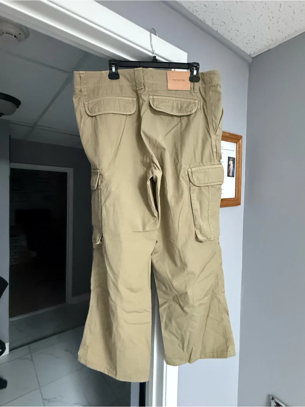 Coach Men's Khaki Cargo Pants with Flap Pockets